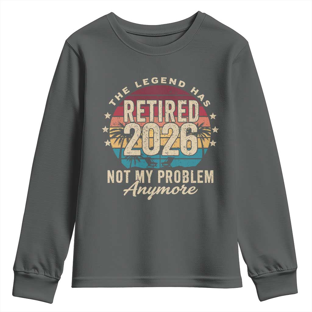 The Legend Has Retired 2026 Youth Sweatshirt Retro Funny Retirement TS10 Dark Heather Print Your Wear