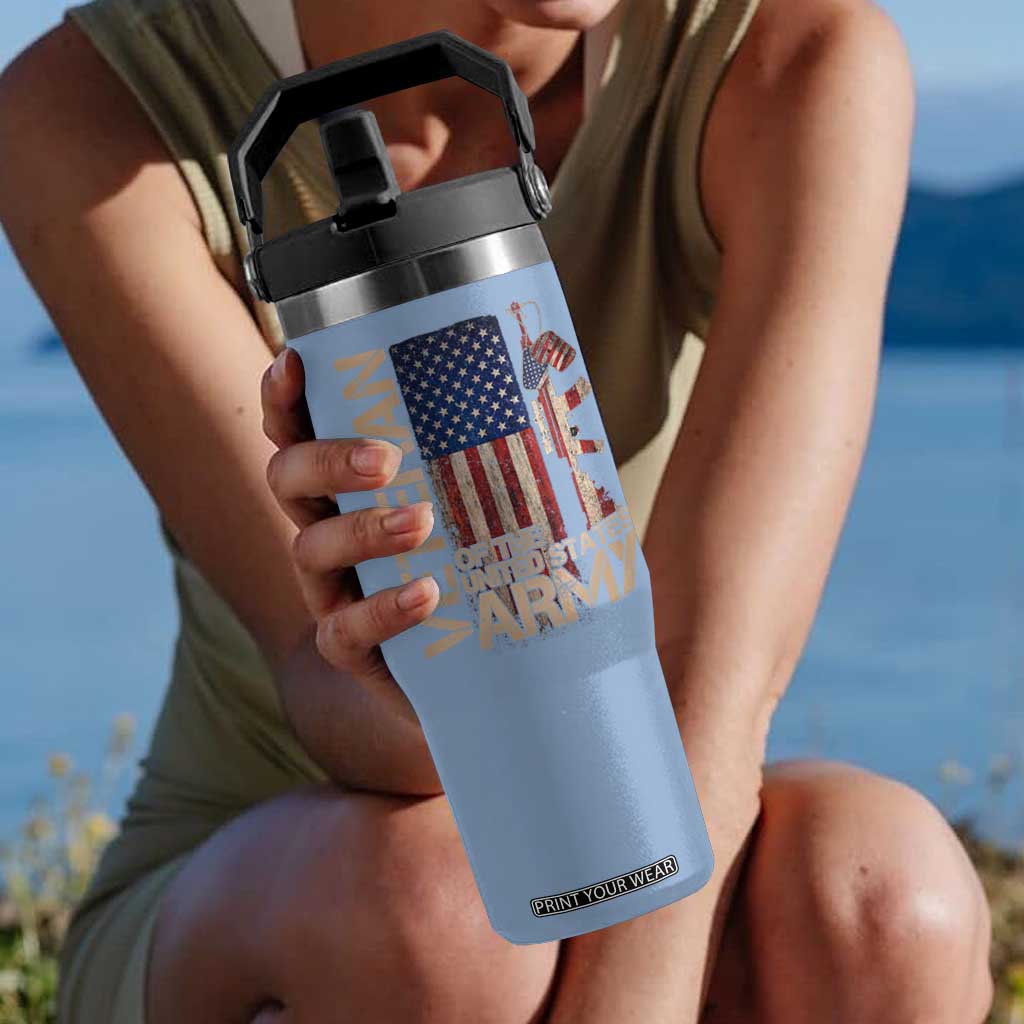 Veteran Of The United States Flip Straw Tumbler Army US Flag Veteran Patriotic TS10 One Size: 30 oz Light Blue Print Your Wear