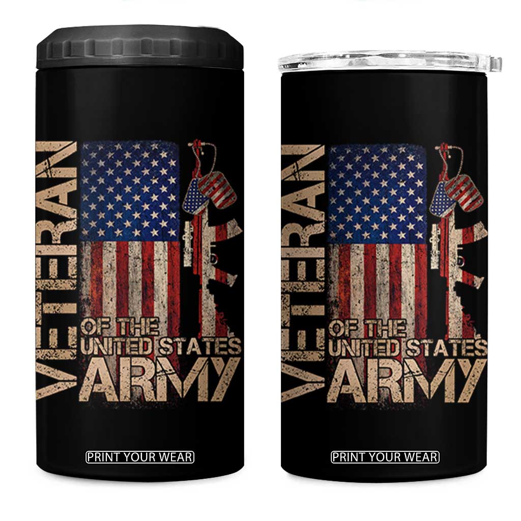 Veteran Of The United States 4 in 1 Can Cooler Tumbler Army US Flag Veteran Patriotic TS10 One Size: 16 oz Black Print Your Wear
