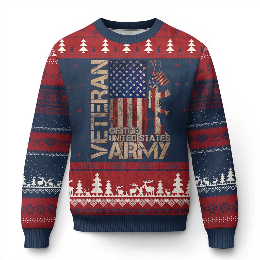 Veteran Of The United States Ugly Christmas Sweater Army US Flag Veteran Patriotic TS10 Navy Red Print Your Wear
