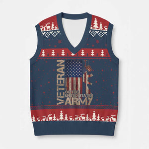 Veteran Of The United States V-Neck Knit Sweater Vest Army US Flag Veteran Patriotic TS10 Navy Red Print Your Wear