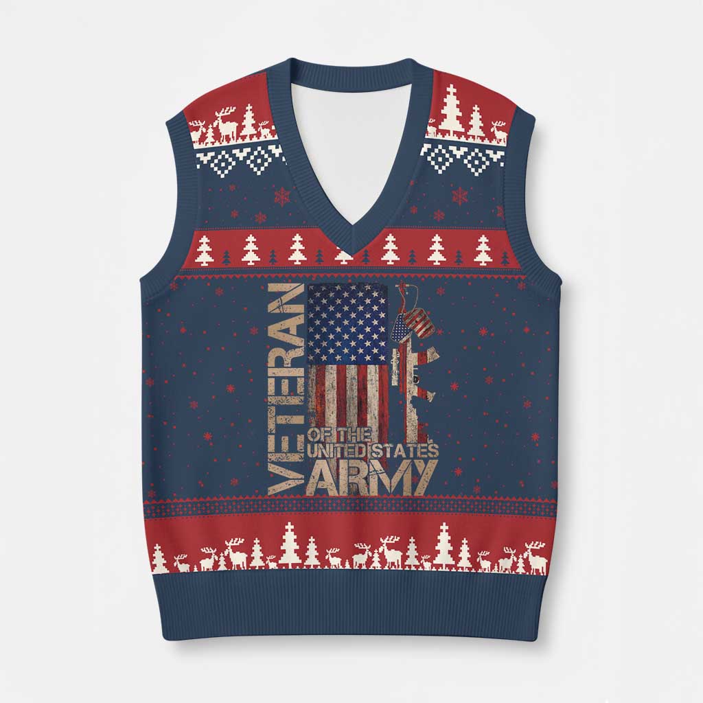 Veteran Of The United States V-Neck Knit Sweater Vest Army US Flag Veteran Patriotic TS10 Navy Red Print Your Wear