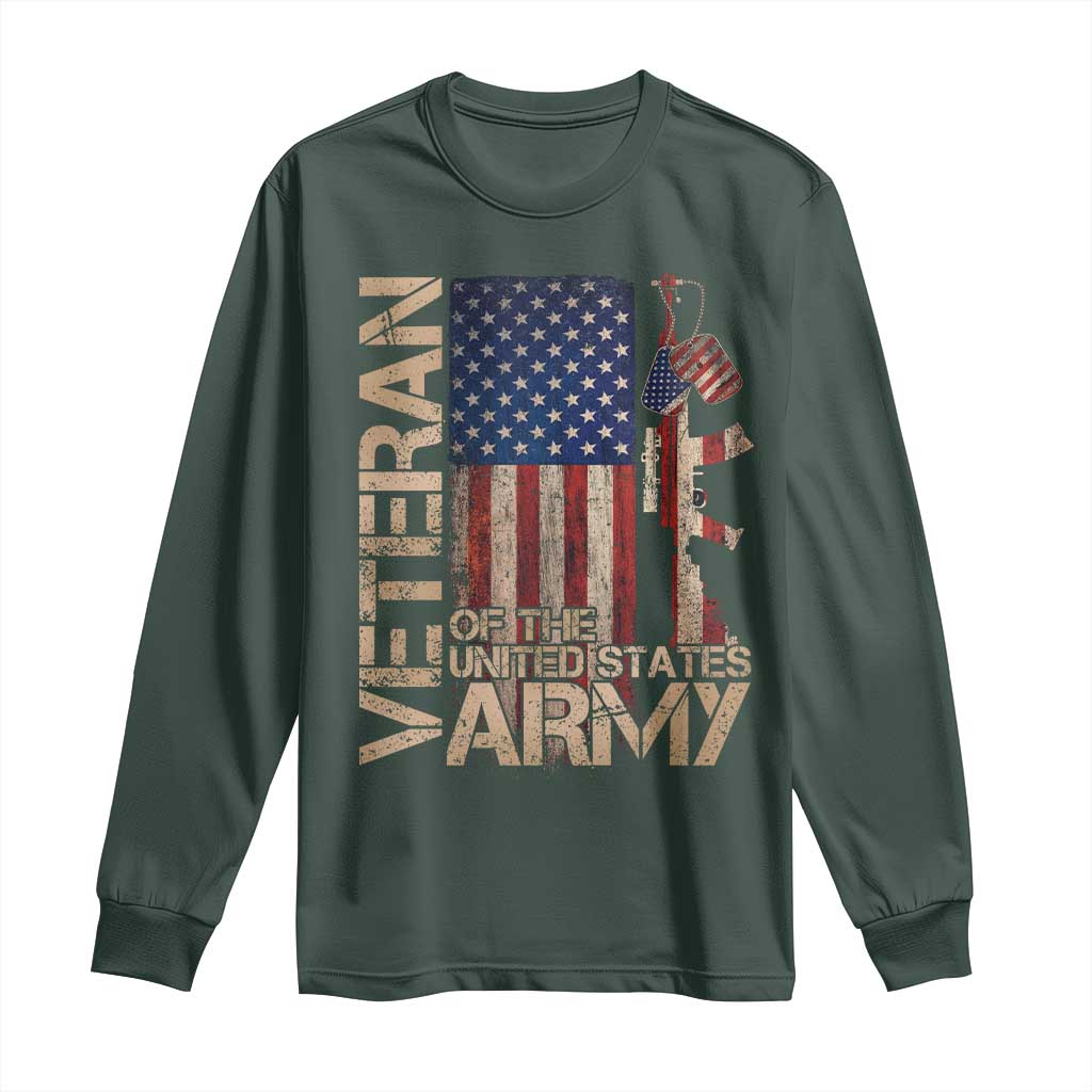 Veteran Of The United States Long Sleeve Shirt Army US Flag Veteran Patriotic TS10 Dark Forest Green Print Your Wear