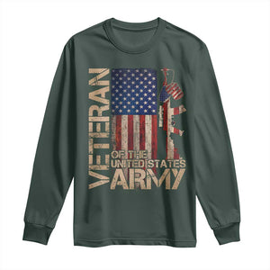 Veteran Of The United States Long Sleeve Shirt Army US Flag Veteran Patriotic TS10 Dark Forest Green Print Your Wear