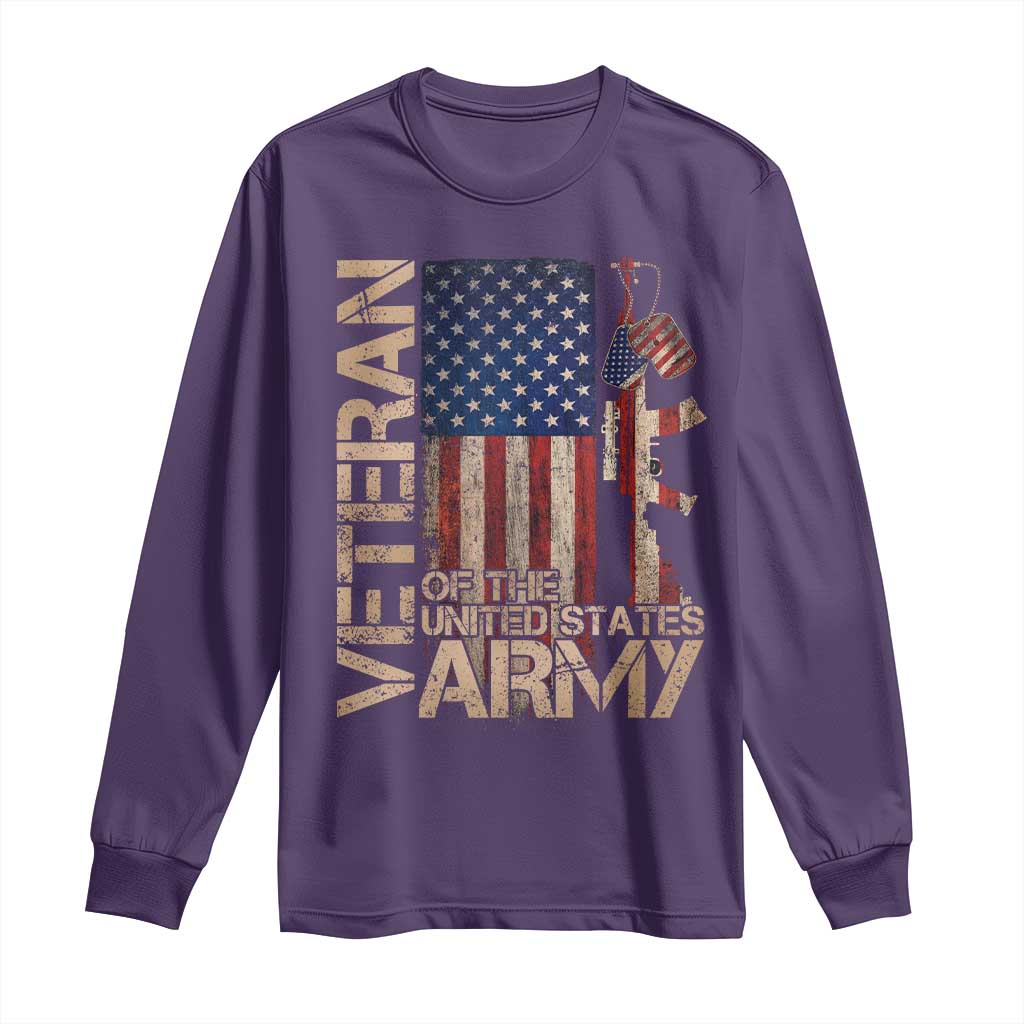 Veteran Of The United States Long Sleeve Shirt Army US Flag Veteran Patriotic TS10 Purple Print Your Wear