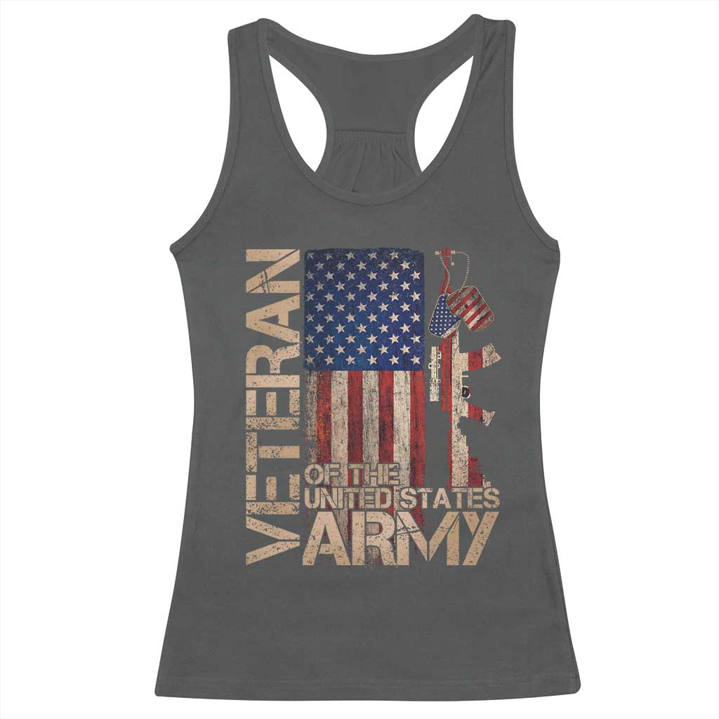 Veteran Of The United States Racerback Tank Top Army US Flag Veteran Patriotic TS10 Dark Heather Print Your Wear