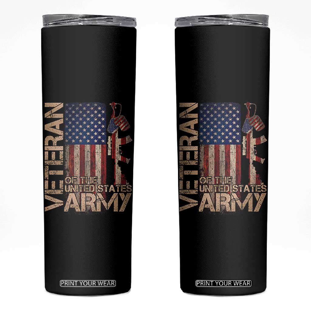 Veteran Of The United States Skinny Tumbler Army US Flag Veteran Patriotic TS10 Black Print Your Wear