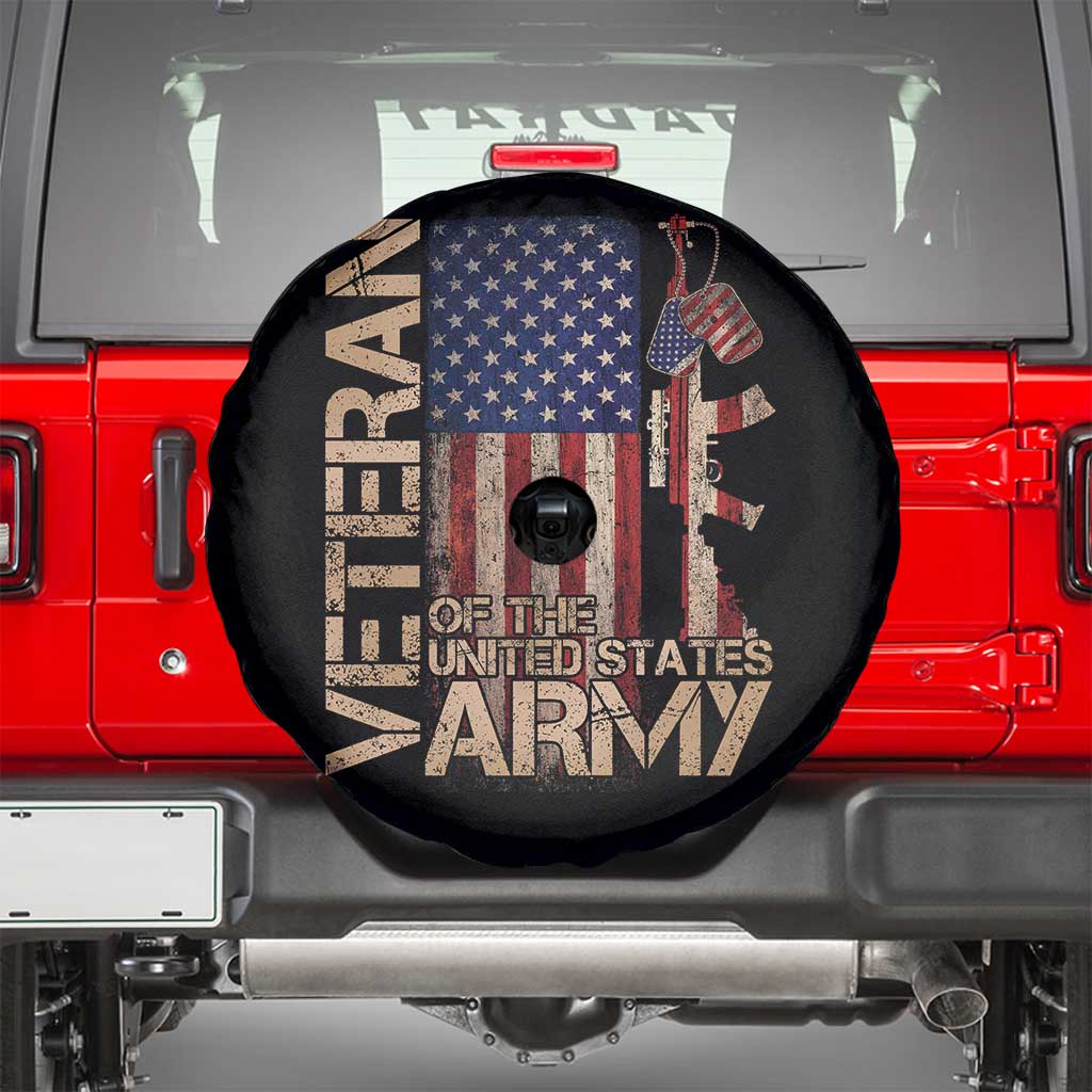 Veteran Of The United States Spare Tire Cover Army US Flag Veteran Patriotic TS10 Black Print Your Wear