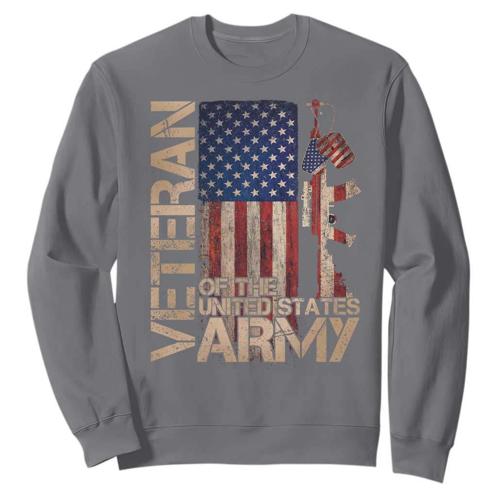 Veteran Of The United States Sweatshirt Army US Flag Veteran Patriotic TS10 Charcoal Print Your Wear