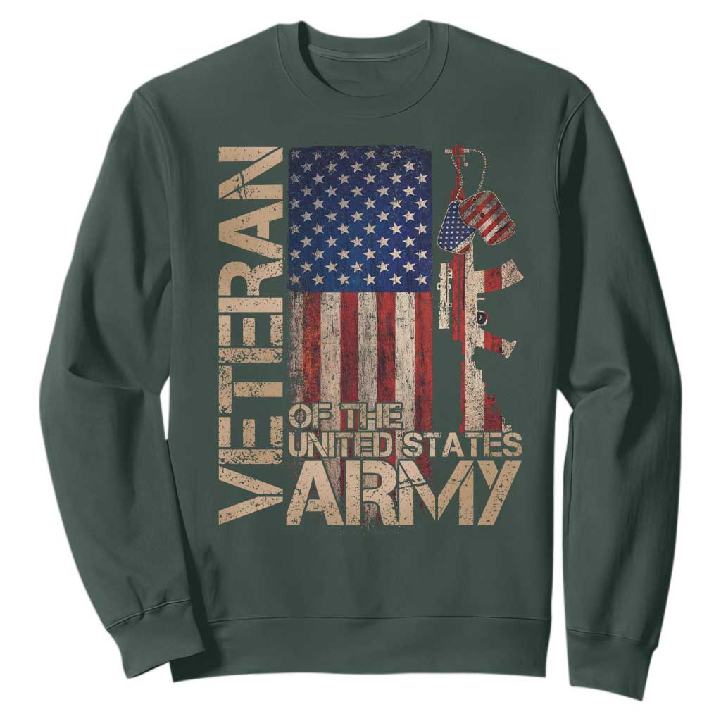 Veteran Of The United States Sweatshirt Army US Flag Veteran Patriotic TS10 Dark Forest Green Print Your Wear