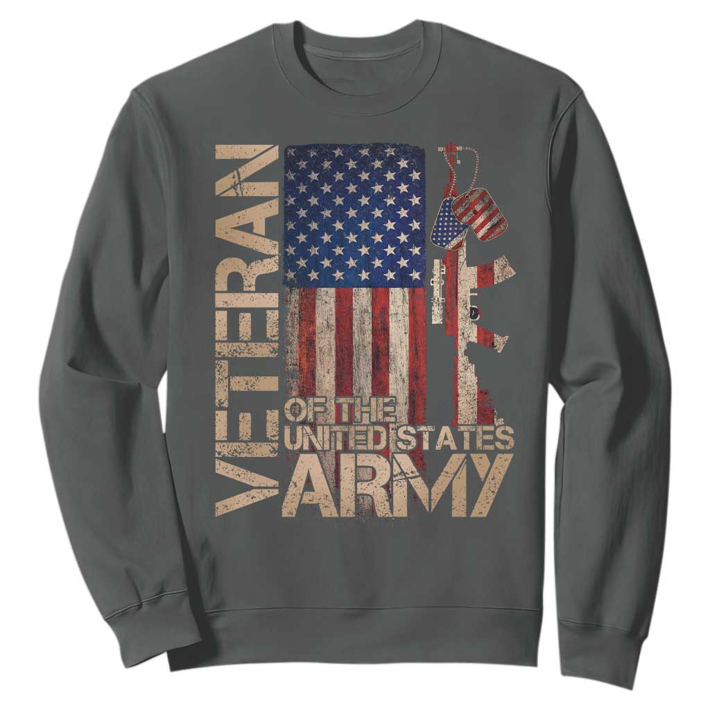 Veteran Of The United States Sweatshirt Army US Flag Veteran Patriotic TS10 Dark Heather Print Your Wear