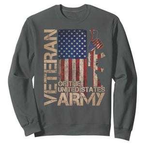 Veteran Of The United States Sweatshirt Army US Flag Veteran Patriotic TS10 Dark Heather Print Your Wear