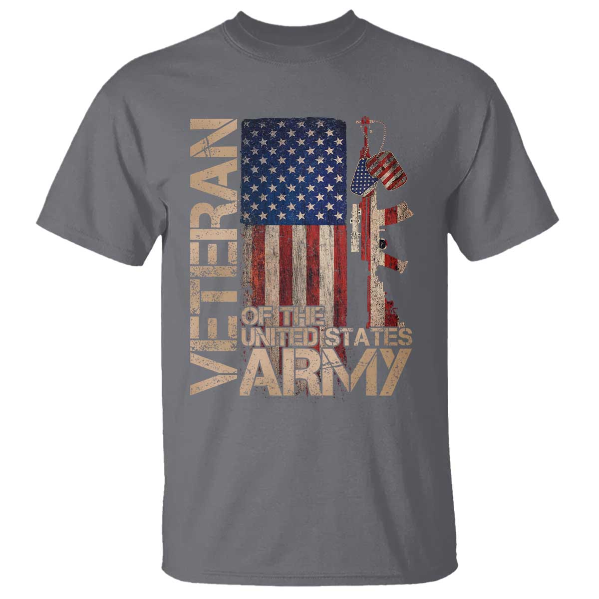 Veteran Of The United States T Shirt Army US Flag Veteran Patriotic TS10 Charcoal Print Your Wear