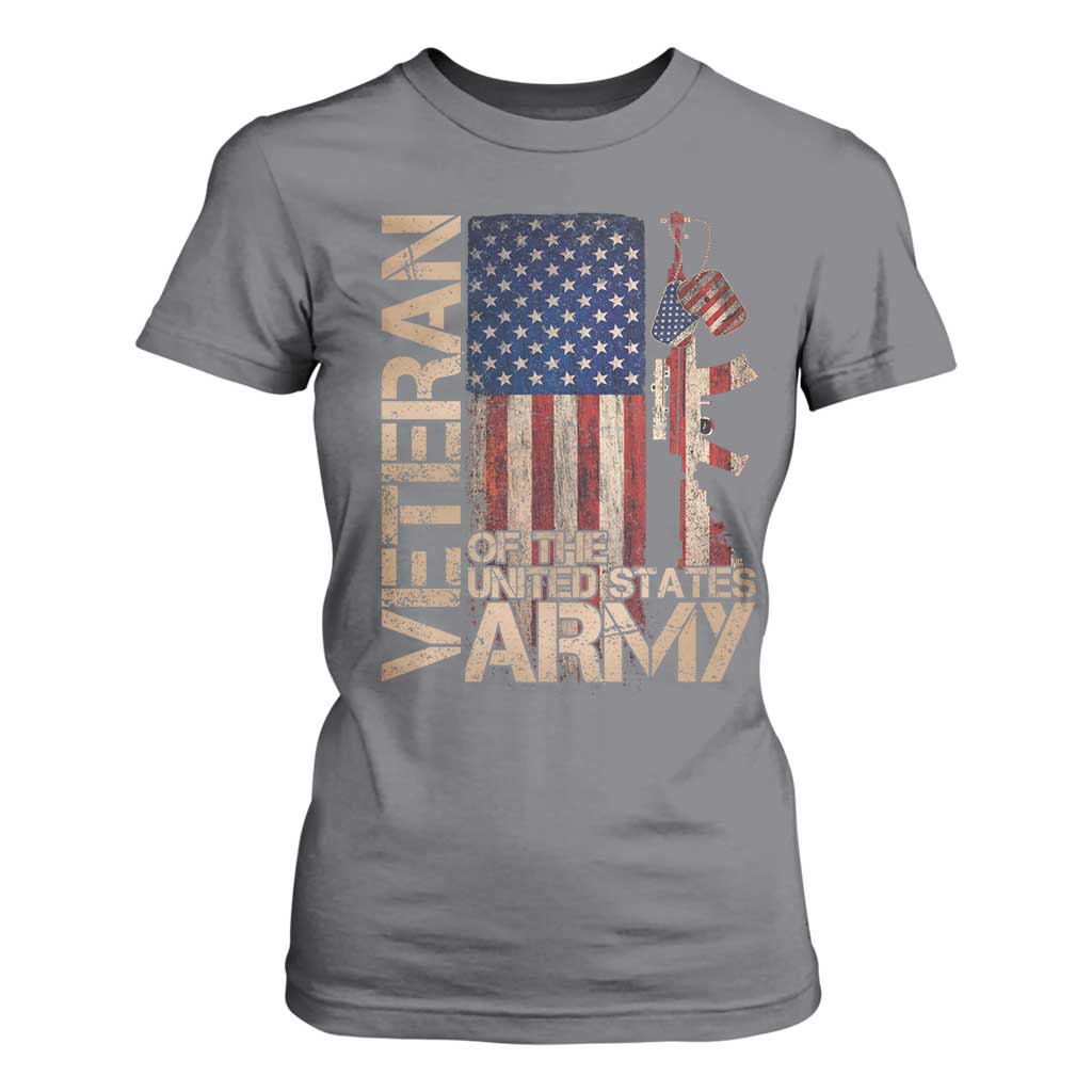 Veteran Of The United States T Shirt For Women Army US Flag Veteran Patriotic TS10 Charcoal Print Your Wear