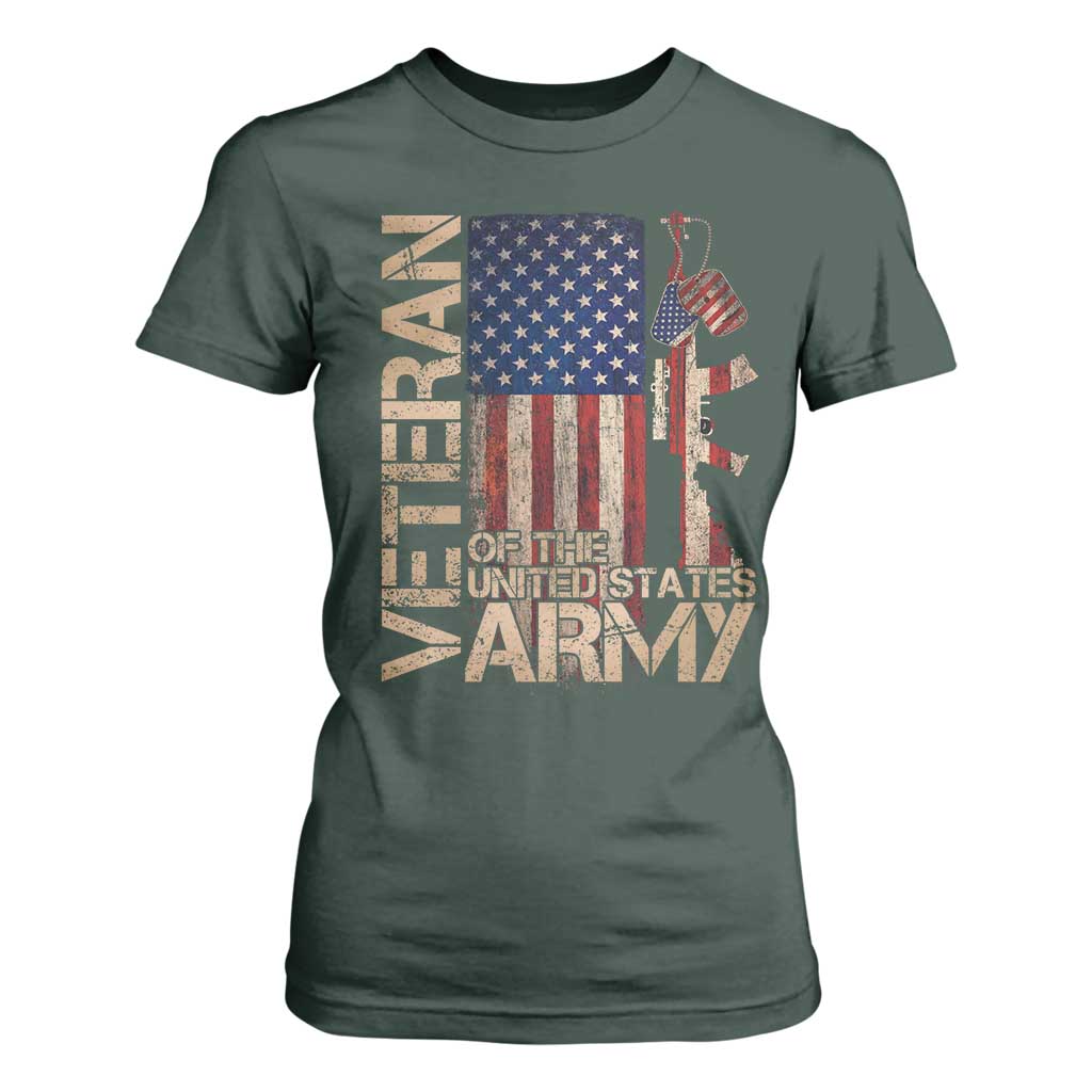 Veteran Of The United States T Shirt For Women Army US Flag Veteran Patriotic TS10 Dark Forest Green Print Your Wear