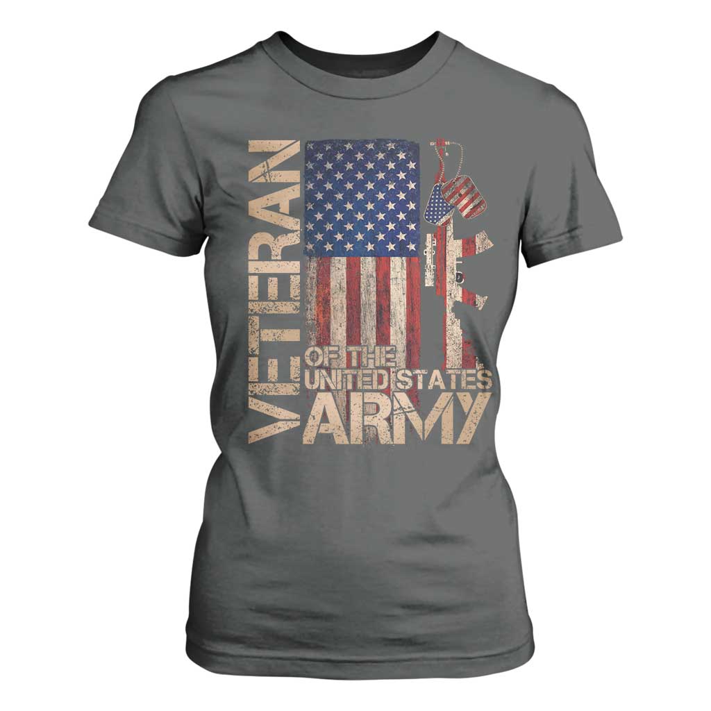 Veteran Of The United States T Shirt For Women Army US Flag Veteran Patriotic TS10 Dark Heather Print Your Wear