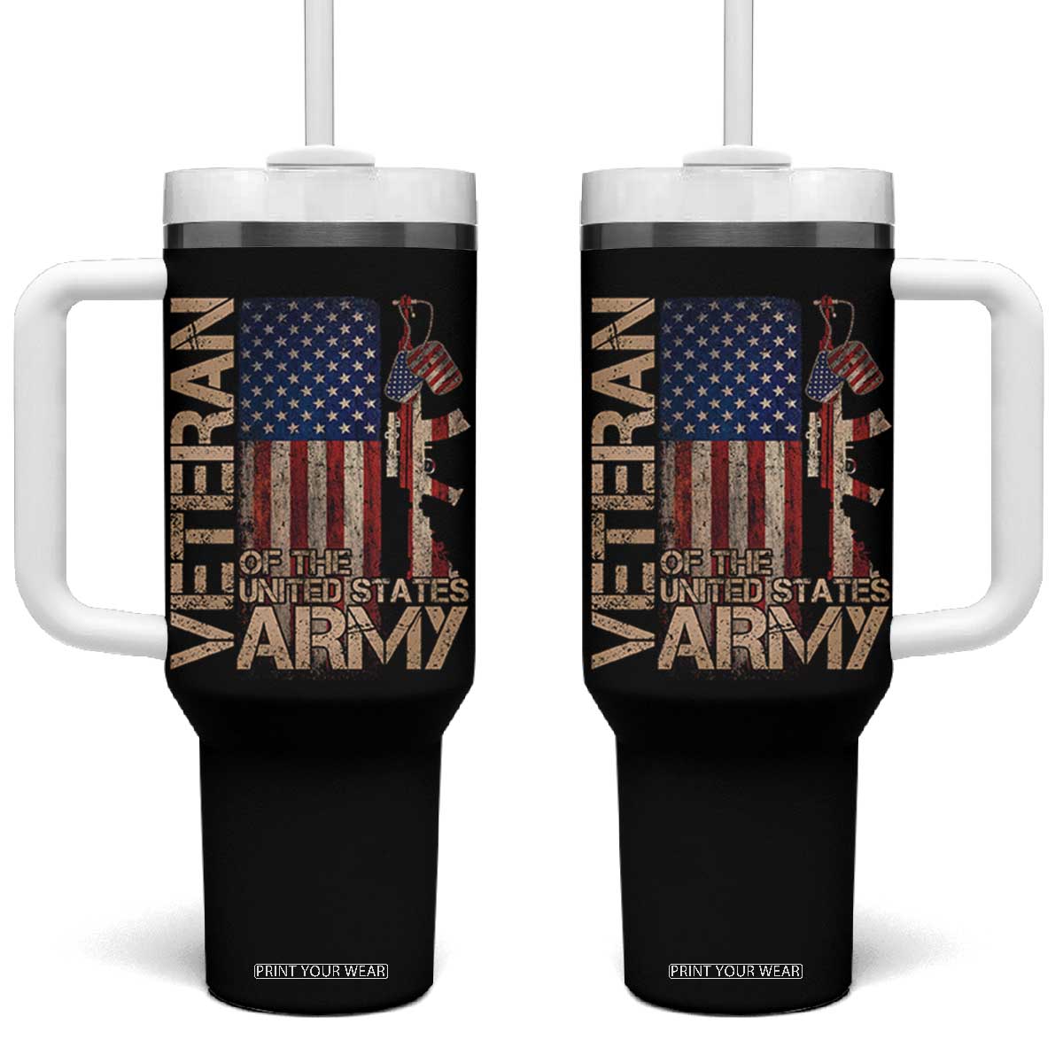 Veteran Of The United States Tumbler With Handle Army US Flag Veteran Patriotic TS10 One Size: 40 oz Black Print Your Wear