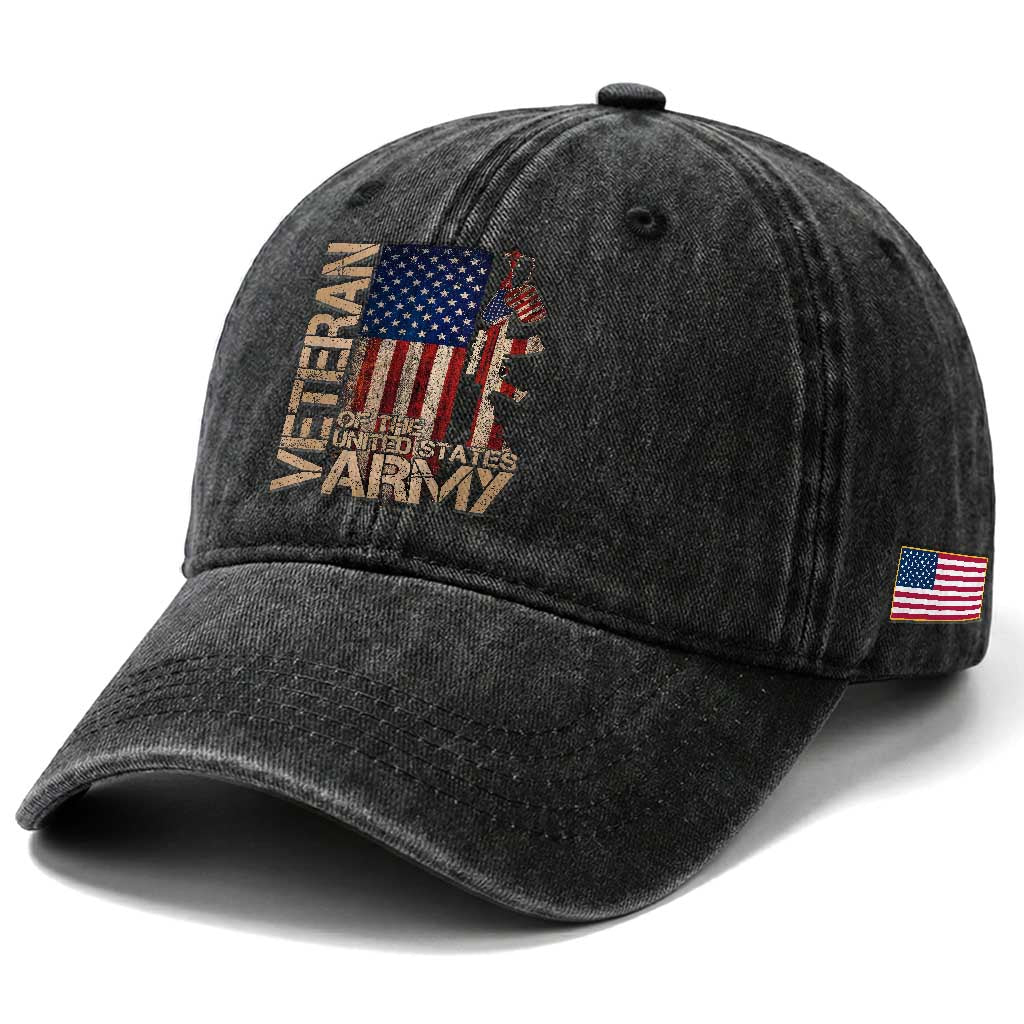 Veteran Of The United States Washed Cotton Baseball Cap Army US Flag Veteran Patriotic TS10 Print Your Wear