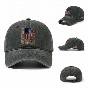 Veteran Of The United States Washed Cotton Baseball Cap Army US Flag Veteran Patriotic TS10 Washed Cap Universal Fit Dark Green Print Your Wear