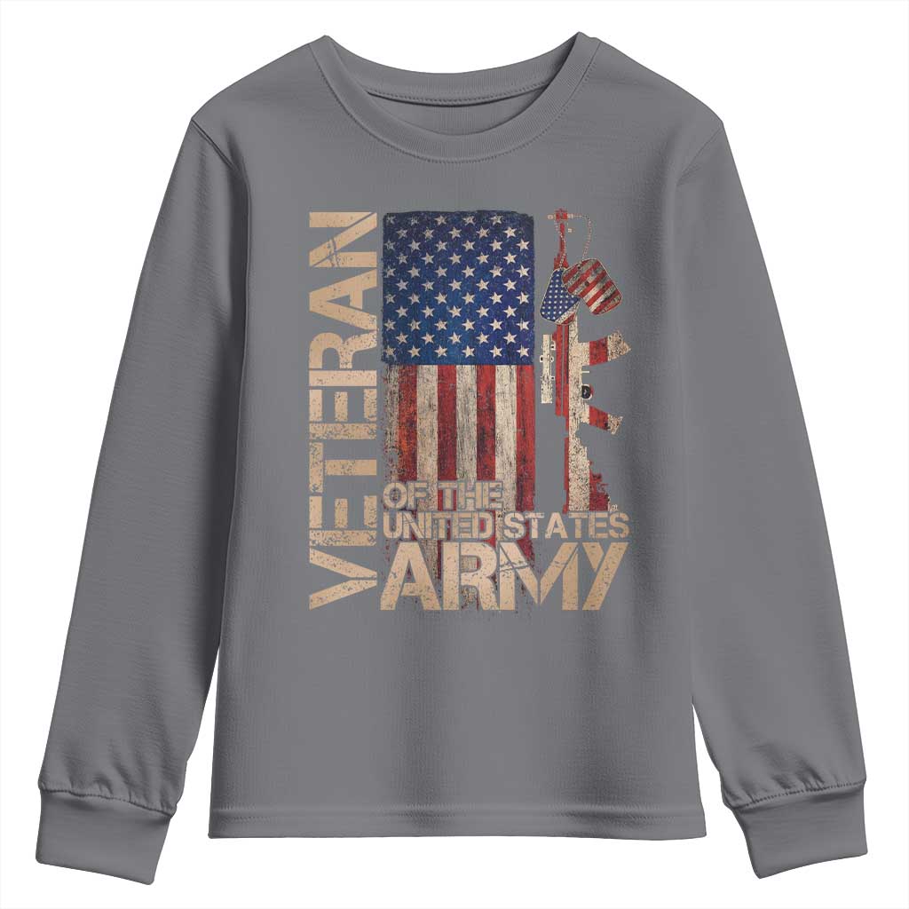 Veteran Of The United States Youth Sweatshirt Army US Flag Veteran Patriotic TS10 Charcoal Print Your Wear