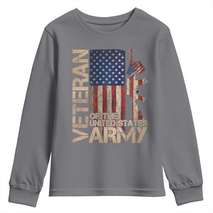 Veteran Of The United States Youth Sweatshirt Army US Flag Veteran Patriotic TS10 Charcoal Print Your Wear
