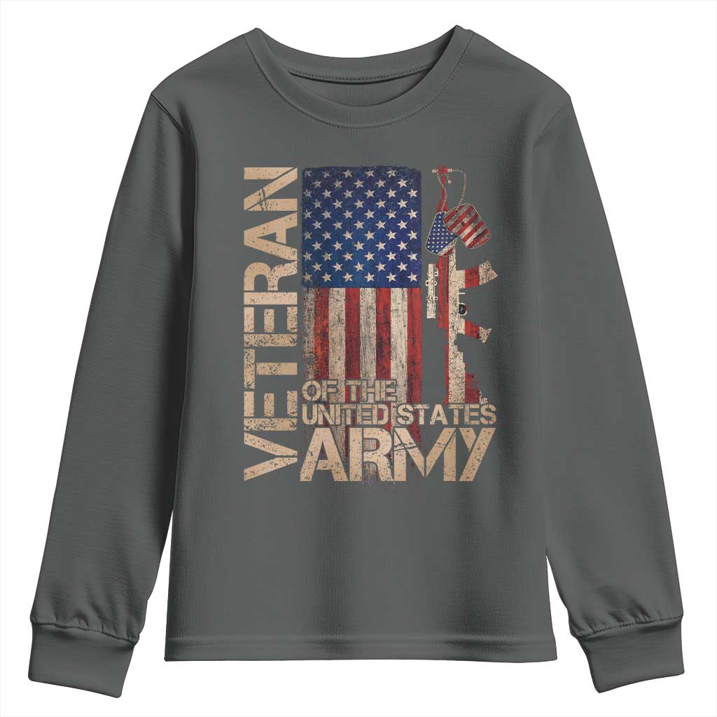 Veteran Of The United States Youth Sweatshirt Army US Flag Veteran Patriotic TS10 Dark Heather Print Your Wear