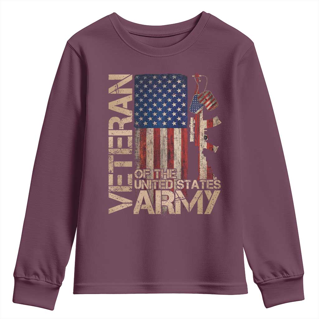 Veteran Of The United States Youth Sweatshirt Army US Flag Veteran Patriotic TS10 Maroon Print Your Wear
