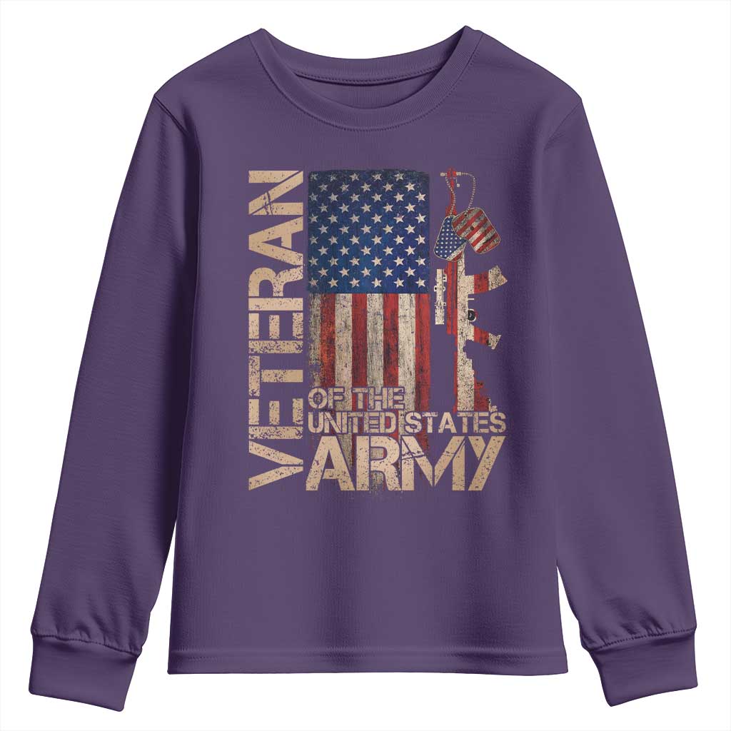 Veteran Of The United States Youth Sweatshirt Army US Flag Veteran Patriotic TS10 Purple Print Your Wear