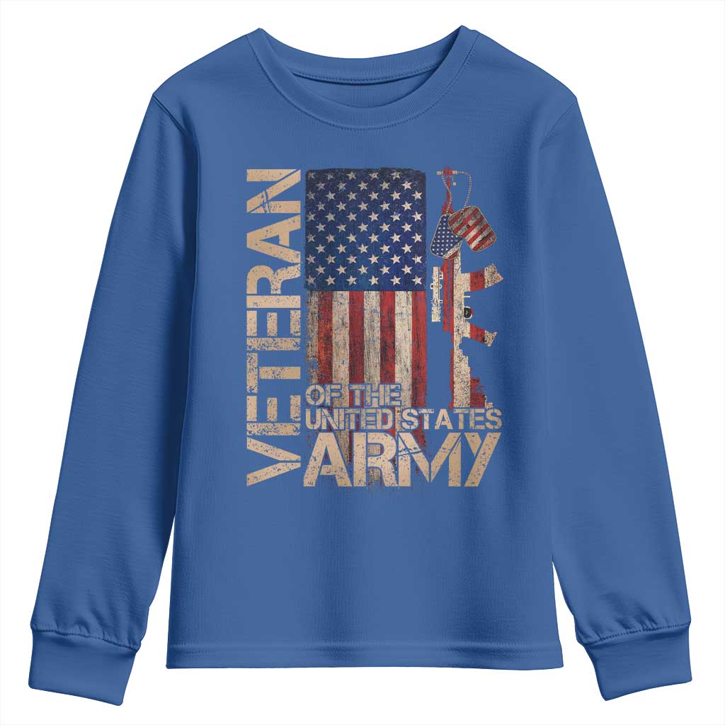 Veteran Of The United States Youth Sweatshirt Army US Flag Veteran Patriotic TS10 Royal Blue Print Your Wear