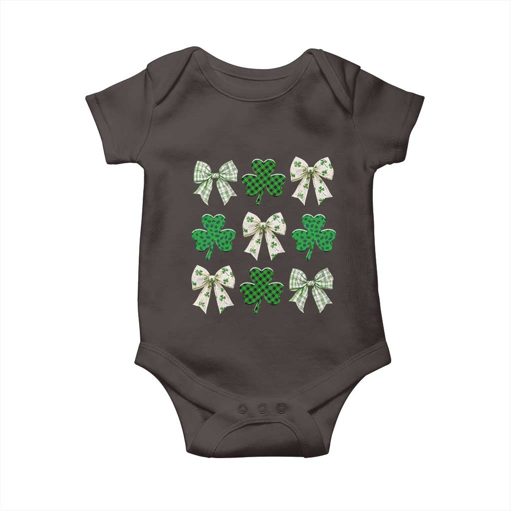St Patricks Day Lucky Coquette Baby Onesie Leopard Shamrocks Bow Irish Gift TS10 Dark Chocolate Print Your Wear
