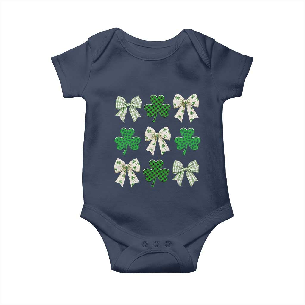 St Patricks Day Lucky Coquette Baby Onesie Leopard Shamrocks Bow Irish Gift TS10 Navy Print Your Wear