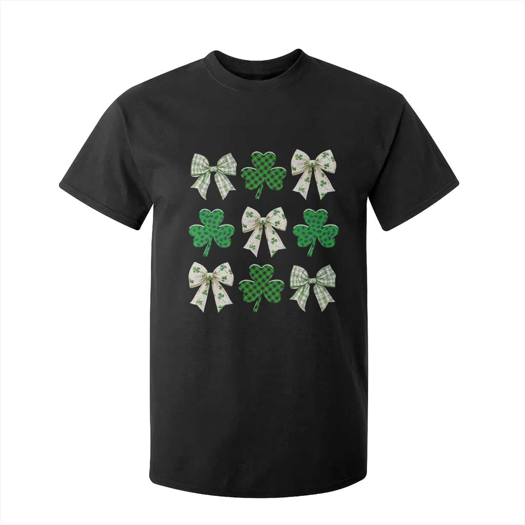 St Patricks Day Lucky Coquette T Shirt For Kid Leopard Shamrocks Bow Irish Gift TS10 Black Print Your Wear