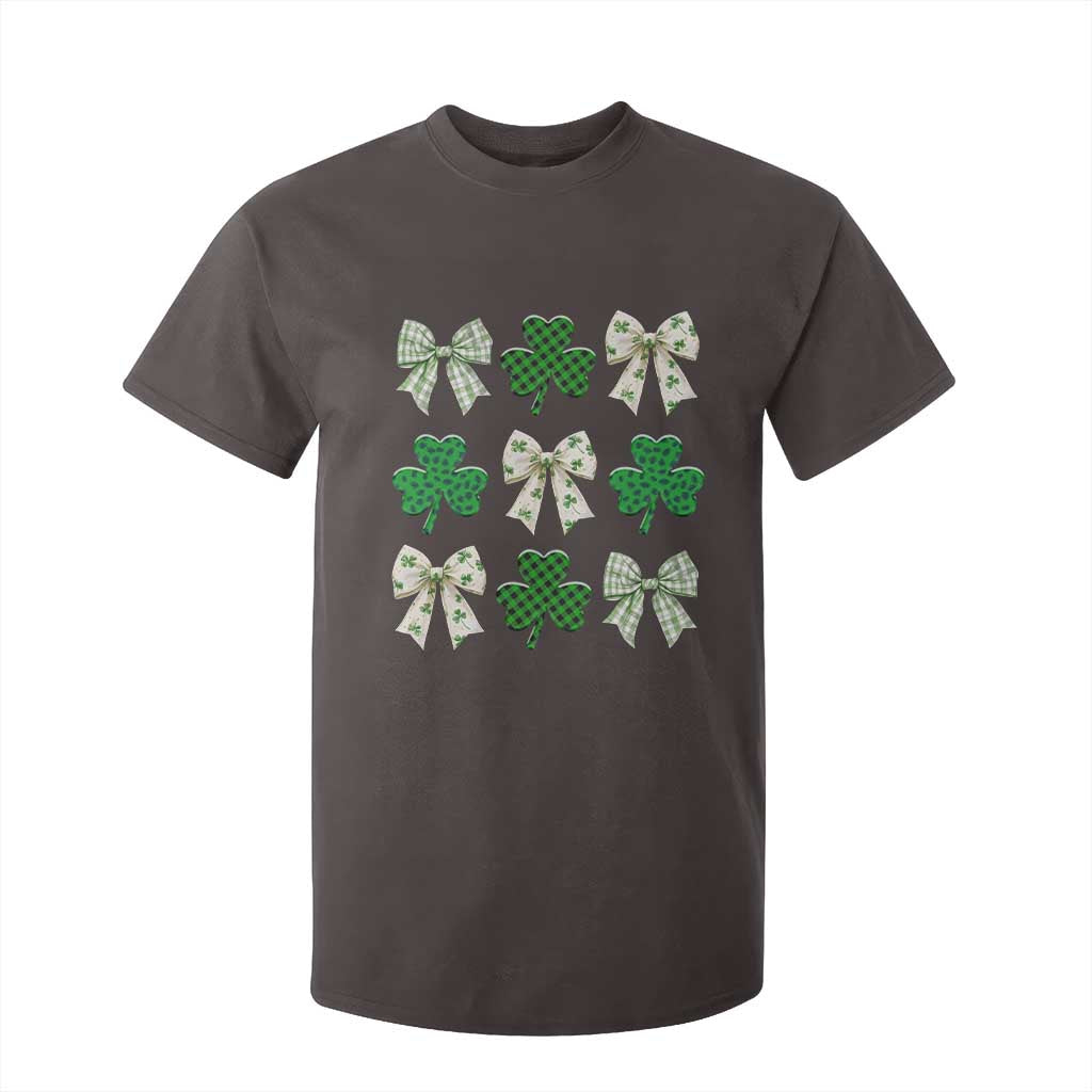 St Patricks Day Lucky Coquette T Shirt For Kid Leopard Shamrocks Bow Irish Gift TS10 Dark Chocolate Print Your Wear