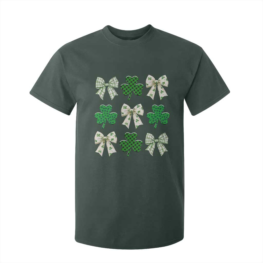 St Patricks Day Lucky Coquette T Shirt For Kid Leopard Shamrocks Bow Irish Gift TS10 Dark Forest Green Print Your Wear