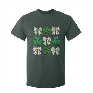St Patricks Day Lucky Coquette T Shirt For Kid Leopard Shamrocks Bow Irish Gift TS10 Dark Forest Green Print Your Wear