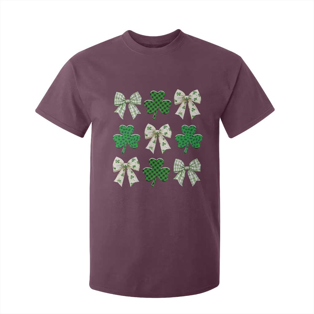 St Patricks Day Lucky Coquette T Shirt For Kid Leopard Shamrocks Bow Irish Gift TS10 Maroon Print Your Wear