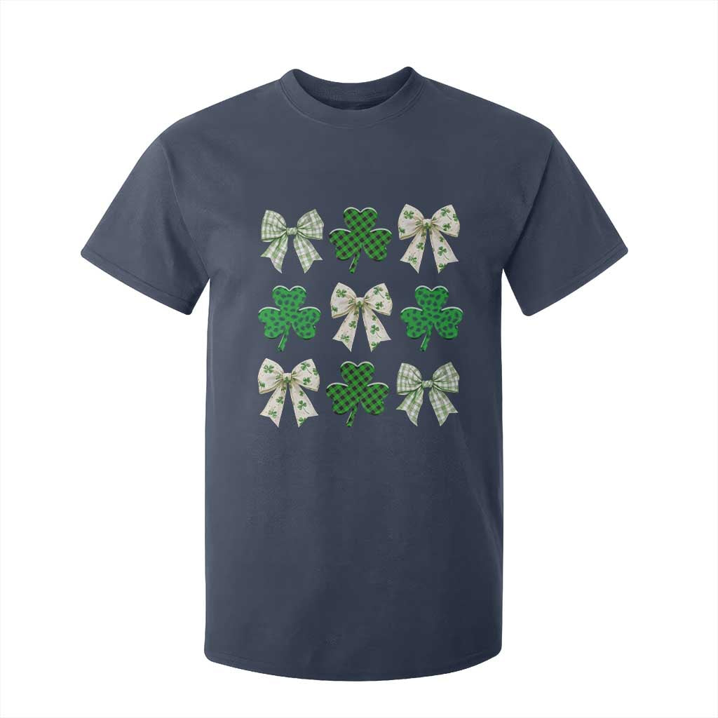St Patricks Day Lucky Coquette T Shirt For Kid Leopard Shamrocks Bow Irish Gift TS10 Navy Print Your Wear