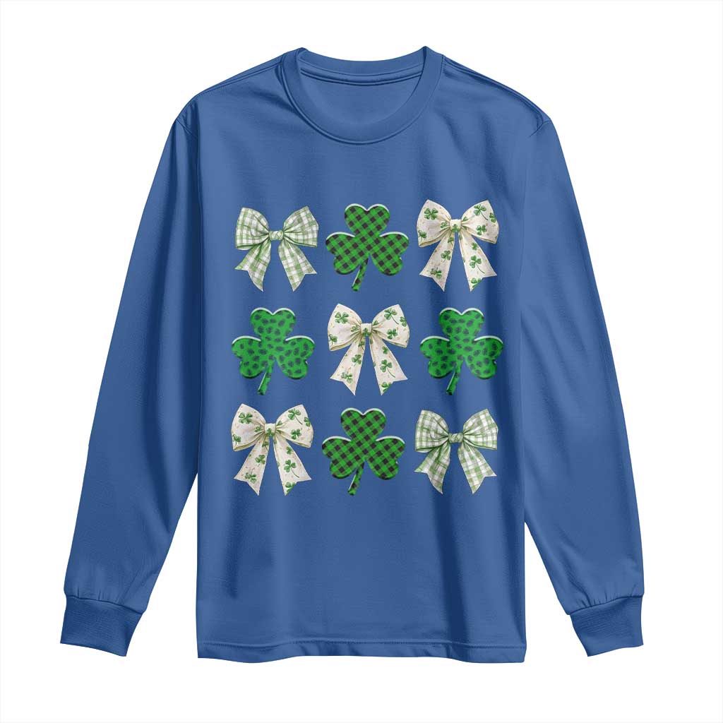 St Patricks Day Lucky Coquette Long Sleeve Shirt Leopard Shamrocks Bow Irish Gift TS10 Royal Blue Print Your Wear