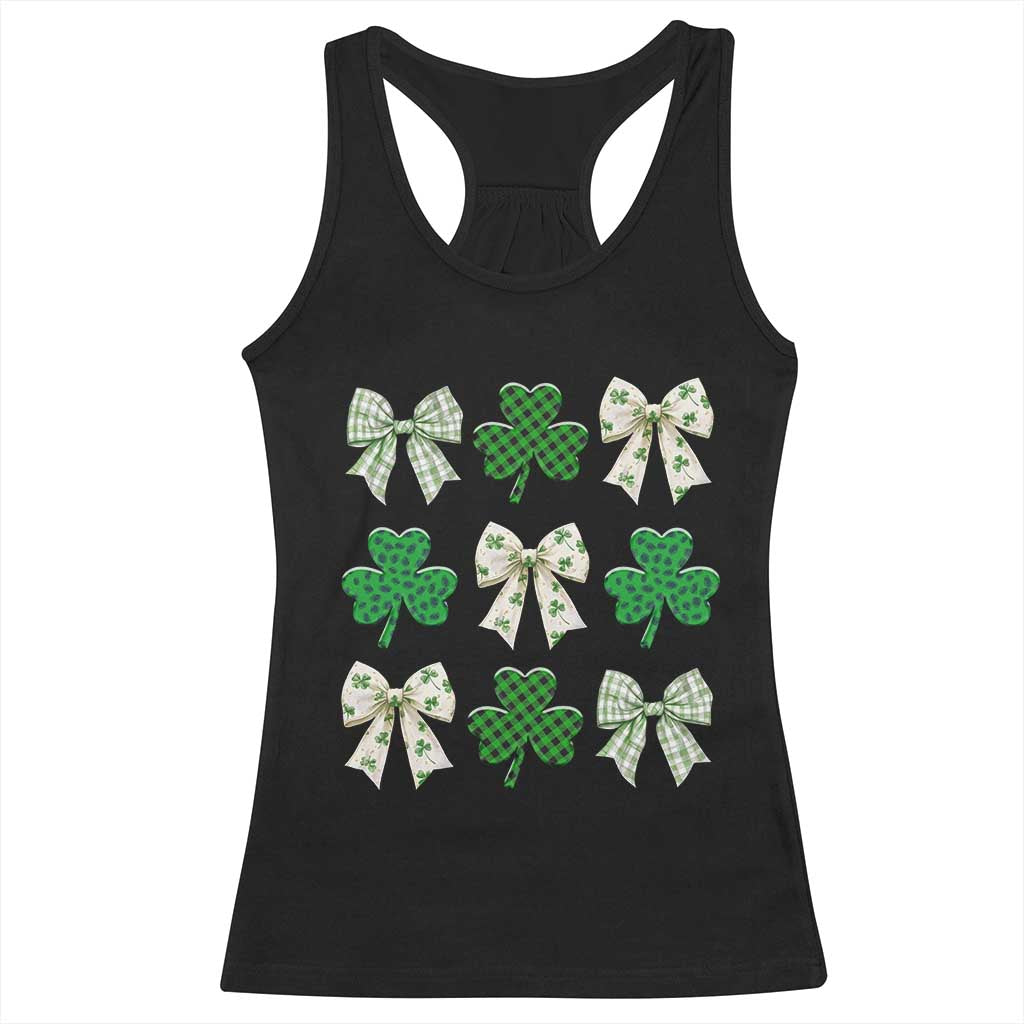 St Patricks Day Lucky Coquette Racerback Tank Top Leopard Shamrocks Bow Irish Gift TS10 Black Print Your Wear
