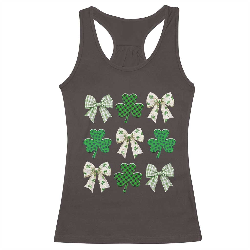 St Patricks Day Lucky Coquette Racerback Tank Top Leopard Shamrocks Bow Irish Gift TS10 Dark Chocolate Print Your Wear