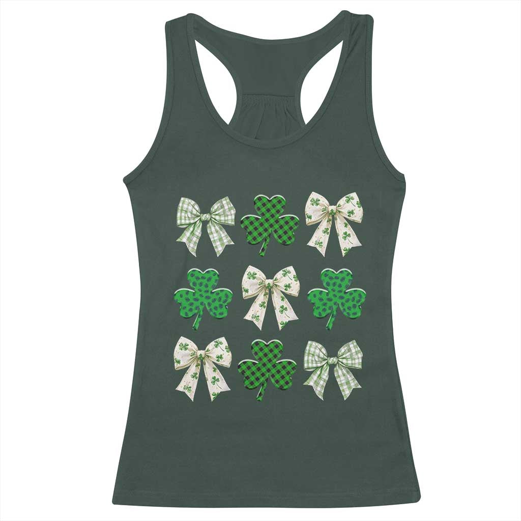 St Patricks Day Lucky Coquette Racerback Tank Top Leopard Shamrocks Bow Irish Gift TS10 Dark Forest Green Print Your Wear