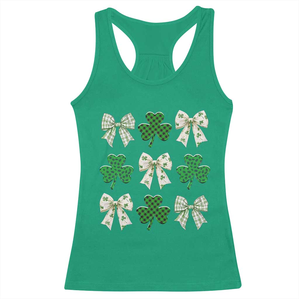 St Patricks Day Lucky Coquette Racerback Tank Top Leopard Shamrocks Bow Irish Gift TS10 Irish Green Print Your Wear