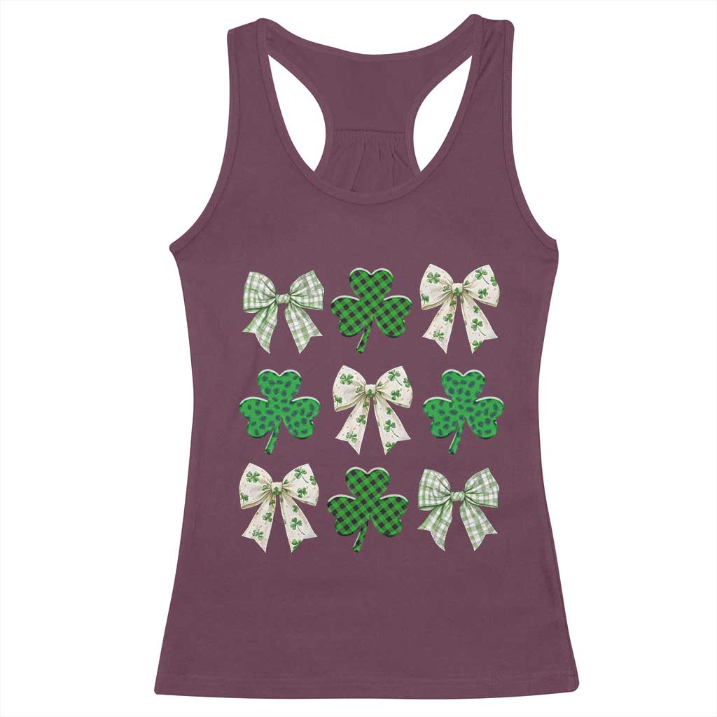 St Patricks Day Lucky Coquette Racerback Tank Top Leopard Shamrocks Bow Irish Gift TS10 Maroon Print Your Wear