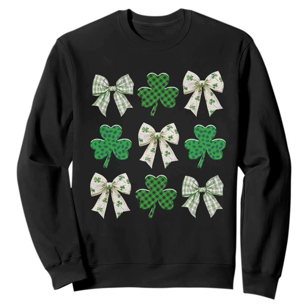 St Patricks Day Lucky Coquette Sweatshirt Leopard Shamrocks Bow Irish Gift TS10 Black Print Your Wear