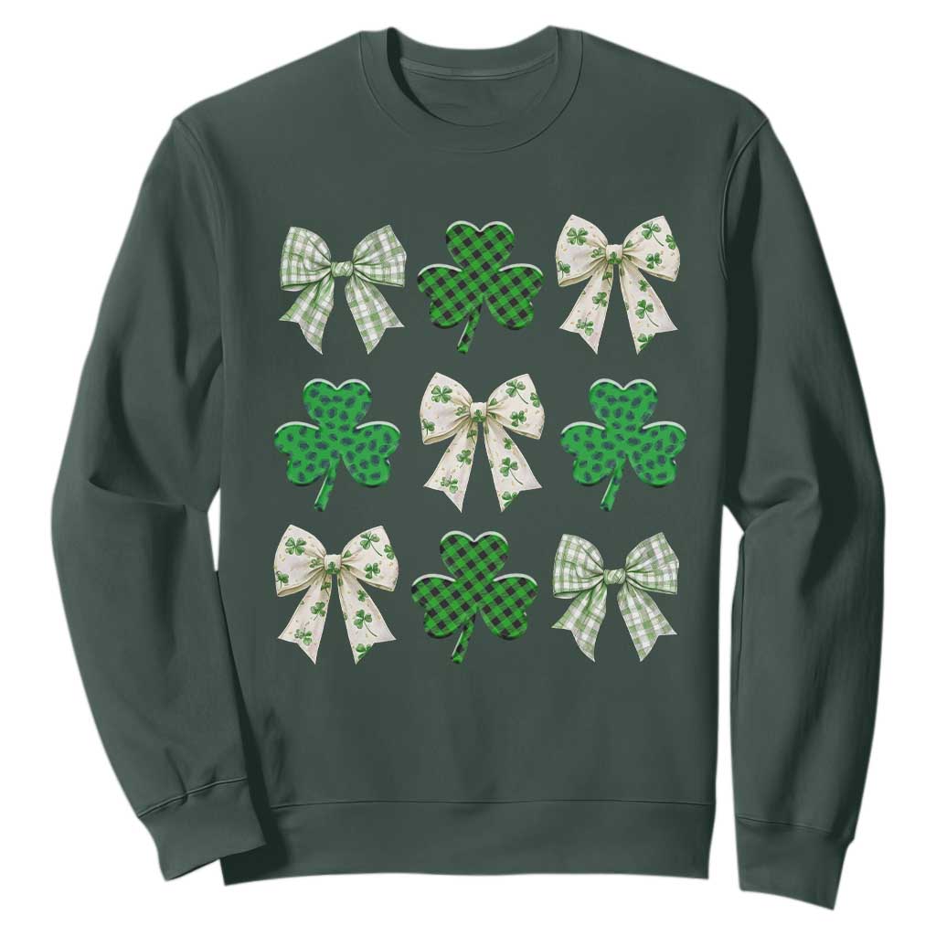 St Patricks Day Lucky Coquette Sweatshirt Leopard Shamrocks Bow Irish Gift TS10 Dark Forest Green Print Your Wear