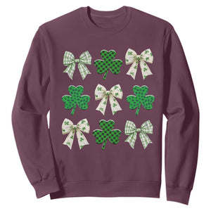 St Patricks Day Lucky Coquette Sweatshirt Leopard Shamrocks Bow Irish Gift TS10 Maroon Print Your Wear