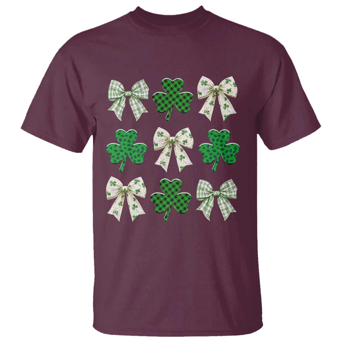 St Patricks Day Lucky Coquette T Shirt Leopard Shamrocks Bow Irish Gift TS10 Maroon Print Your Wear
