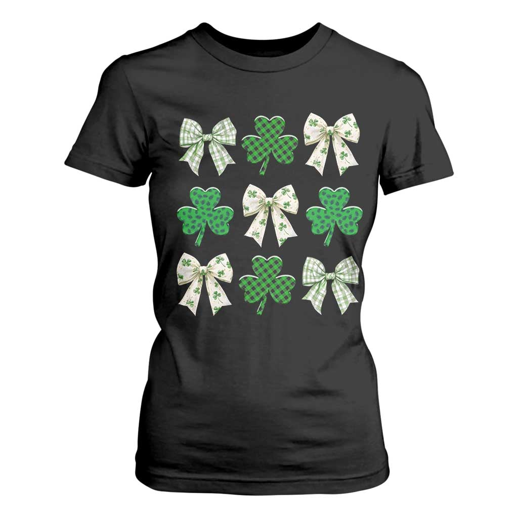 St Patricks Day Lucky Coquette T Shirt For Women Leopard Shamrocks Bow Irish Gift TS10 Black Print Your Wear