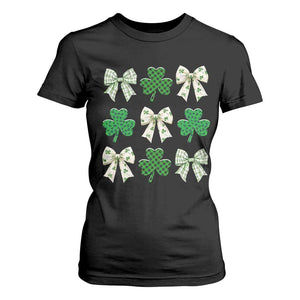 St Patricks Day Lucky Coquette T Shirt For Women Leopard Shamrocks Bow Irish Gift TS10 Black Print Your Wear