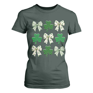 St Patricks Day Lucky Coquette T Shirt For Women Leopard Shamrocks Bow Irish Gift TS10 Dark Forest Green Print Your Wear